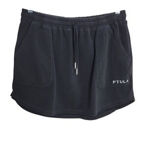 P'Tula Womens Black Cotton Spandex Active Skort Skirt with Pockets Size Large